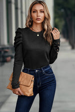 Solid Fit Top With Ruched Sleeves