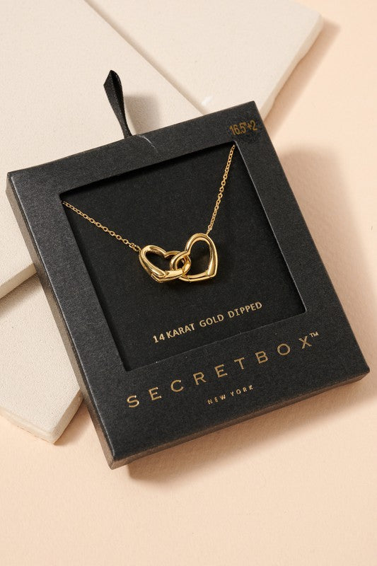 Secret Box Linked Hearts Charm Necklace - Gold