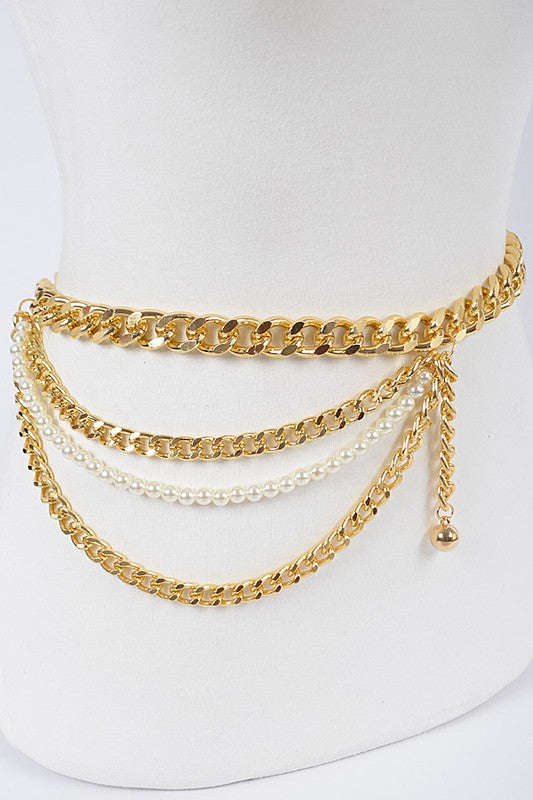 Layered Chain and Pearl Belt