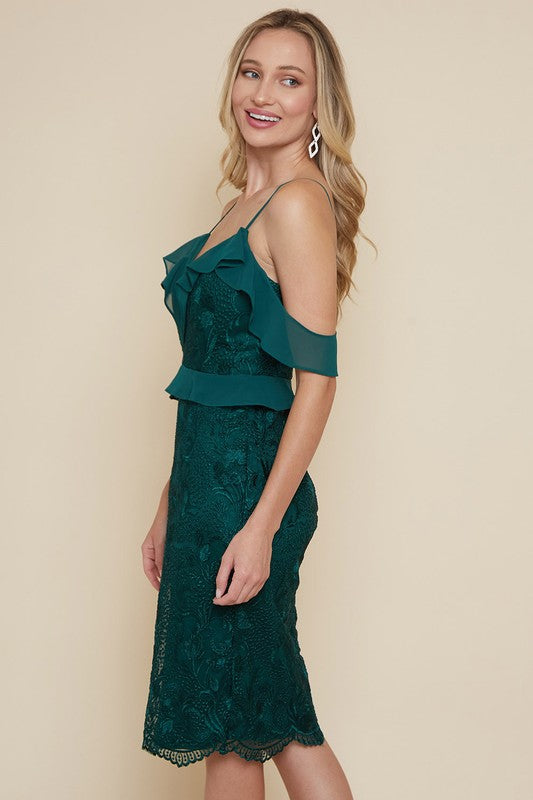 Emerald Sheer Lace Midi Dress
