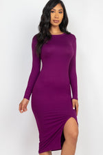 Long Sleeve Purple Midi Dress with a Slit