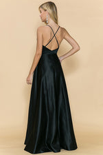 Black Satin Maxi Dress With Beaded Detail