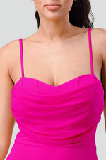 Hot Pink Luxe Rib Sheer Cowl Neckline with a Slit