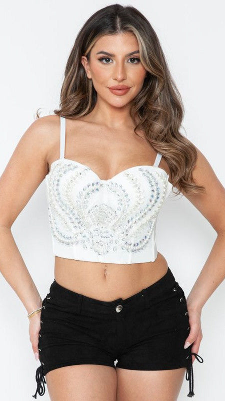 White Floral Stone Bustier