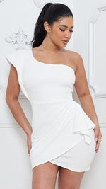 Glittered One Shoulder Mini White Dress