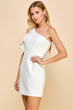 White One Shoulder Bow Mini Dress