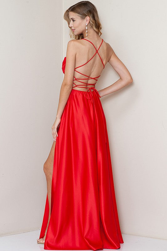 Red Spaghetti Strap Maxi Dress With Slit