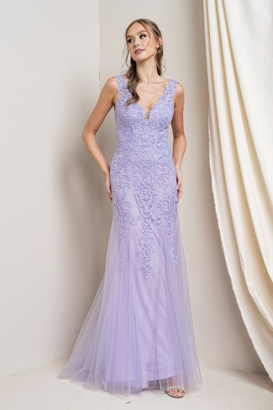 Mermaid Slim Dress with Applique Lace All Over