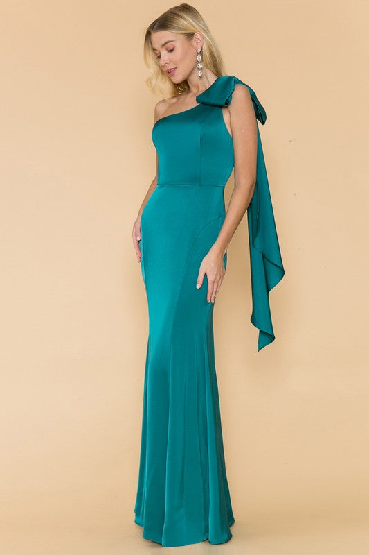 One Shoulder Maxi Dress With Bow Detail