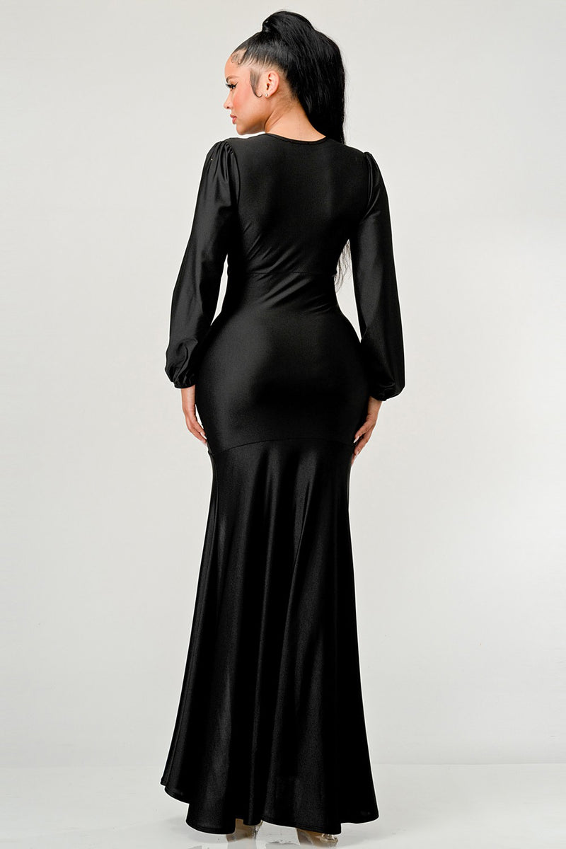 Long Sleeve Ruffle Black Dress