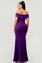 Off the Shoulder Slit Maxi Purple Dress