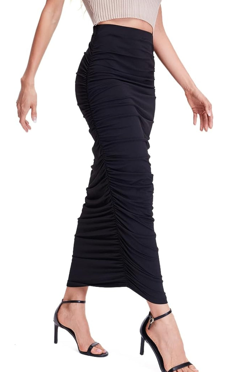 Ruched Long Skirt - Black