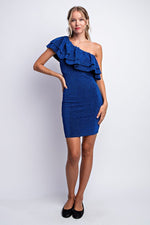 Royal Blue Metallic Lurex Bodycon Mini Dress