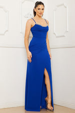 Rhinestone Panel Bust Blue Maxi Dress