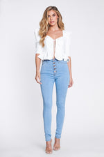 Jagged Gold Buttons Jeans - Light Stone Photo six