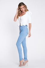 Jagged Gold Buttons Jeans - Light Stone Photo four