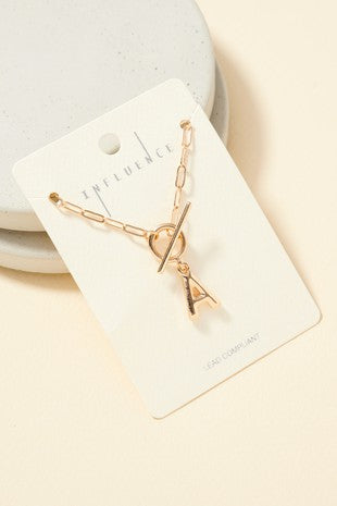 Toggle Initial Charm Necklace - Gold.
