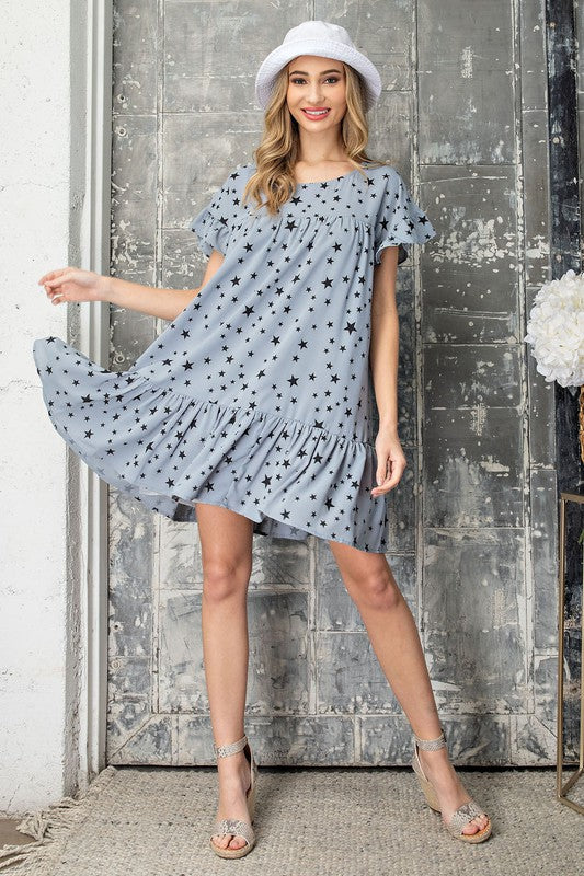 Star Print Dress - Denim Photo three