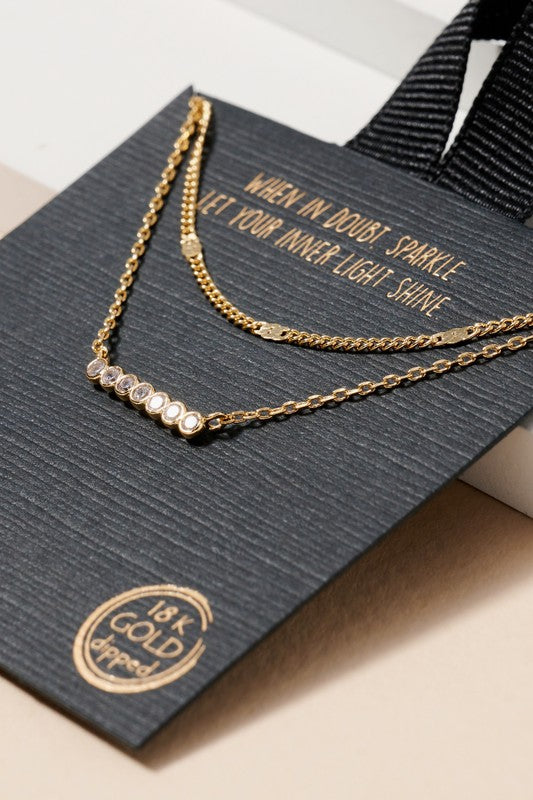 Layered Pave Bar Necklace - Gold