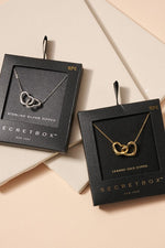 Secret Box Linked Hearts Charm Necklace - White Gold