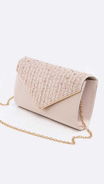 Crystal Pave Pleated Satin Clutch Champagne Bag