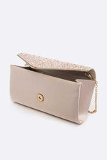 Crystal Pave Pleated Satin Clutch Champagne Bag