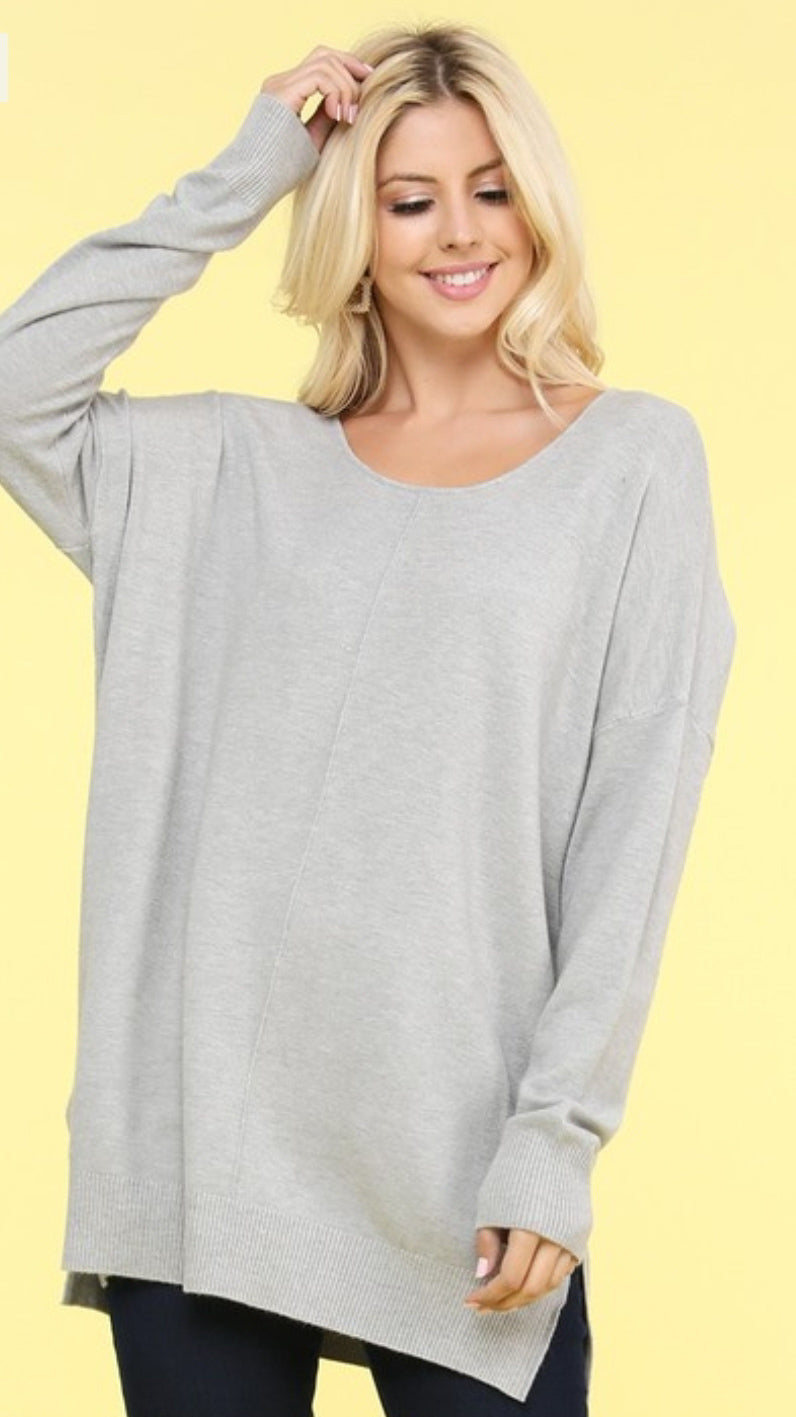 Super Soft Tunic Sweater - Heather Grey.