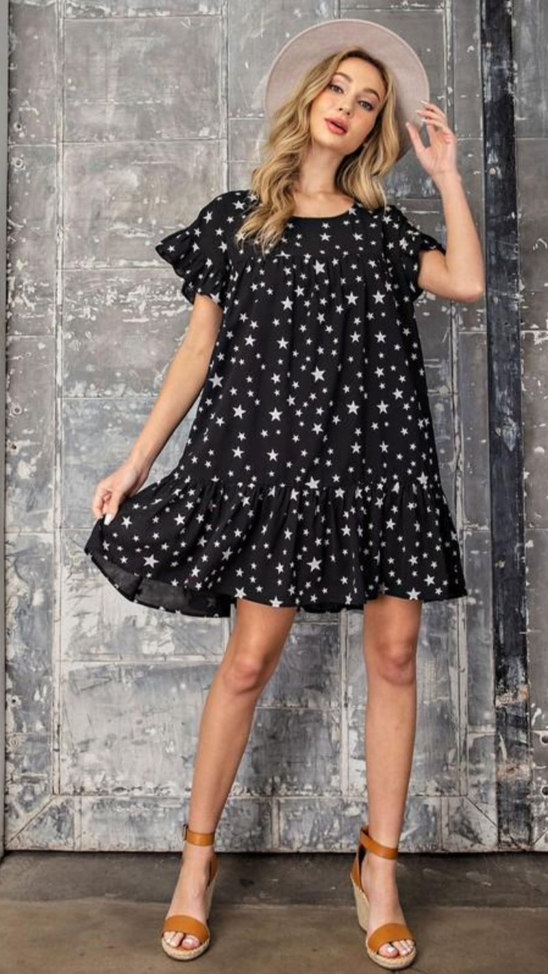 Star Print Dress - Black.