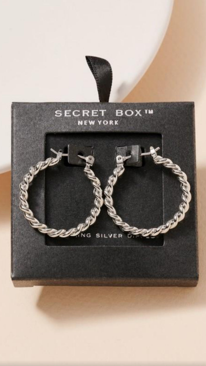 Secret Box Twisted Hoops - White Gold.