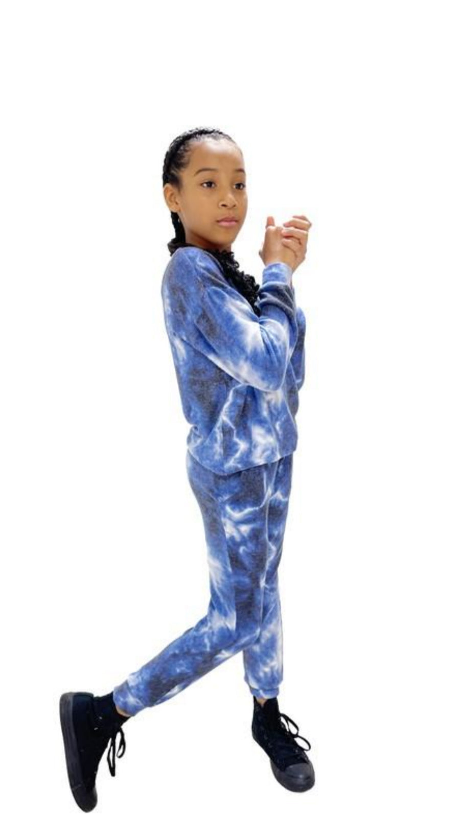 Kids Electric Blue Tie Dye Lounge Set - Pullover & Joggers