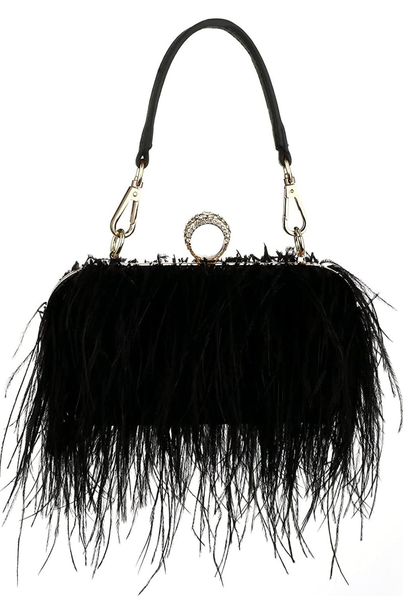 Faux Feather Evening Clutch Bag