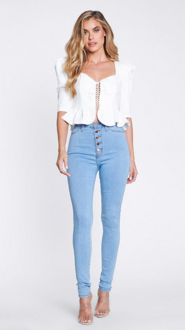 Jagged Gold Buttons Jeans - Light Stone
